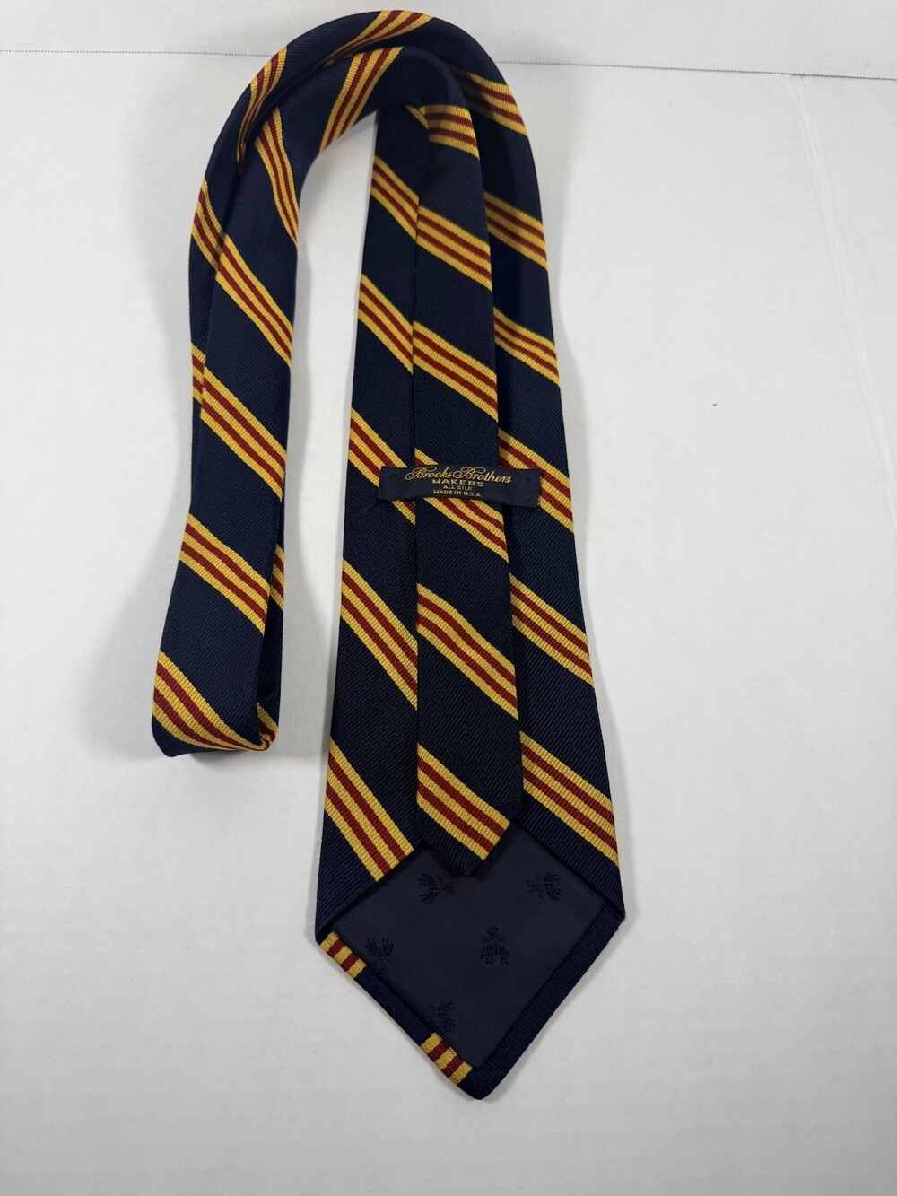 Brooks Brothers Makers 100% Silk Striped Woven Tie Navy Gold Red Men's